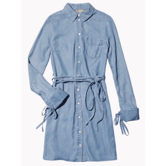 MICHAEL KORS COLLECTION • Chambray Denim Tie Waist Mini Dress - Picture 16 of 16